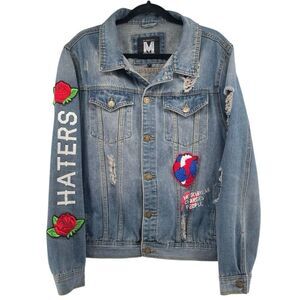 M. Society Mad City Distressed HEARTBREAKER Denim Jacket | Large | Streetwear